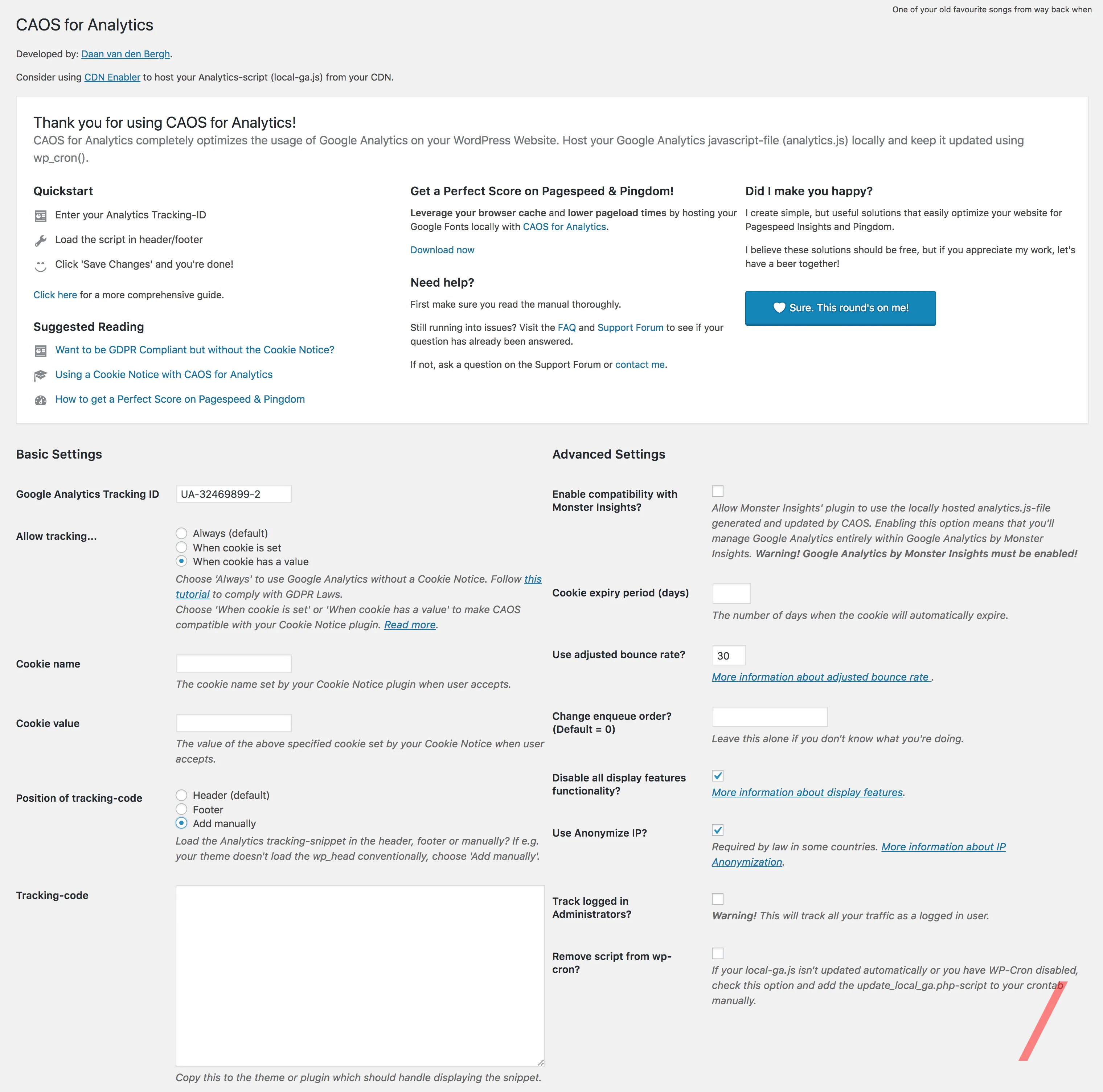 CAOS_for_Analytics_WordPress_plugin_settings